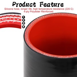 2Pcs ID 2-1/2 Inch High Temperature 4-Ply Reinforced Straight Silicone Hose Performance Coupler, Length 3 Inch with 4Pcs T-Bolt Clamps Suitable High Level Turbo Pipe Connecting