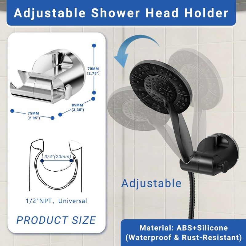 Suction Cup Shower Head Holder Wall Mount, Removable Handheld Shower