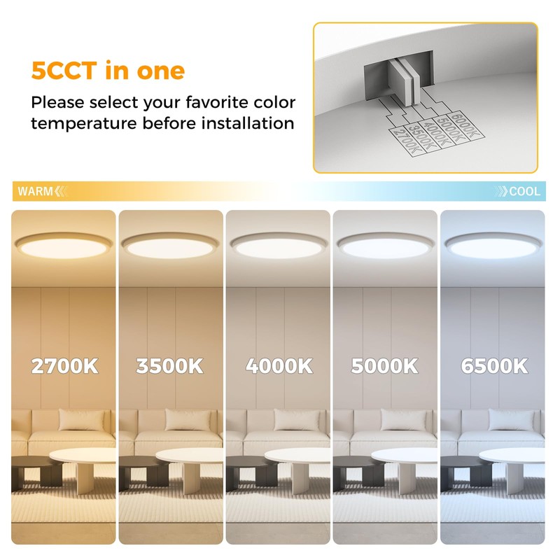 6 Pack 12inch Flush Mount LED Ceiling Light,2700K-6500K 5 Color