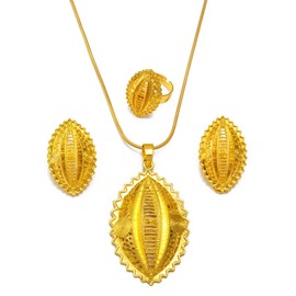 Ethiopian Jewelry for Women Set, Eritrean Jewelry Set for Women African Jewelry Sets Eritrean Ethiopian Ethnic Traditional Jewelry for Wedding Engagement Sets Gold Color Africa (17.7 Inches / 45cm)