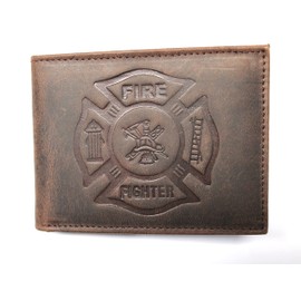 Fire Fighter Front Pocket Slim Fold Wallet Embossed Leather