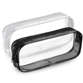 AWAVM Liquid Bag Hand Luggage, Waterproof Cosmetic Bag Transparent, Set of 2 Cosmetic Bags, Waterproof Transparent Cosmetic Bag with Zip, White+Black