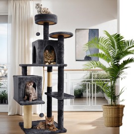 TSCOMON 58 Inch Cat Tree Cat Tower for Indoor Cats Tall Cat Condos Scratching Post with Hanging Toy Cat Furniture for Kitten Pets Play, Grey Black