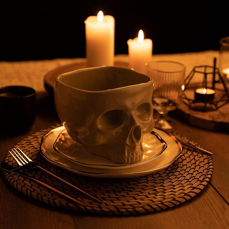Fecheche Food Safe Skull Bowl for Eating, Ceramic Skull Shaped