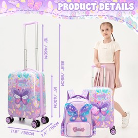 Inprof Kid’s Luggage Set 5 Piece Suitcase Set 16’’ Hardside Luggage with Spinner Wheels Girls Carry on Toddler Travel Rolling Suitcase Carry on Luggage Airline Approved