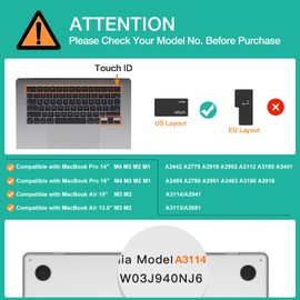 MOSISO Keyboard Cover Skin Compatible with MacBook Air 15 inch M3 A3114 M2 A2941/Air 13.6 A3113 A2681/Pro 14/16 M4 M3 M2 M1, Rock Gray