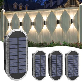 Solar Fence Lights Outdoor,Warm White 8 Color Setting & RGB Lens LED Up and Down Solar Deck Lights,IP65 Waterproof Solar Lights Outdoor for Fence/Patio/Outside/Backyard Holiday Decorations Pack of 4