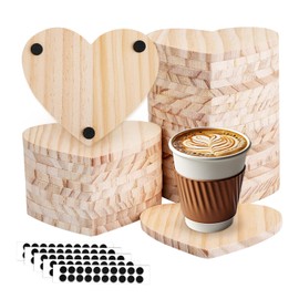 Unfinished Wood Coasters, 4 Inch Blank Wooden Coasters with 100 Pcs Drinks Mats Cup Pads, Thick Love Shaped Non-Slip Table Protection for Drinks, Crafts, DIY Painting Indoor Outdoor (30)
