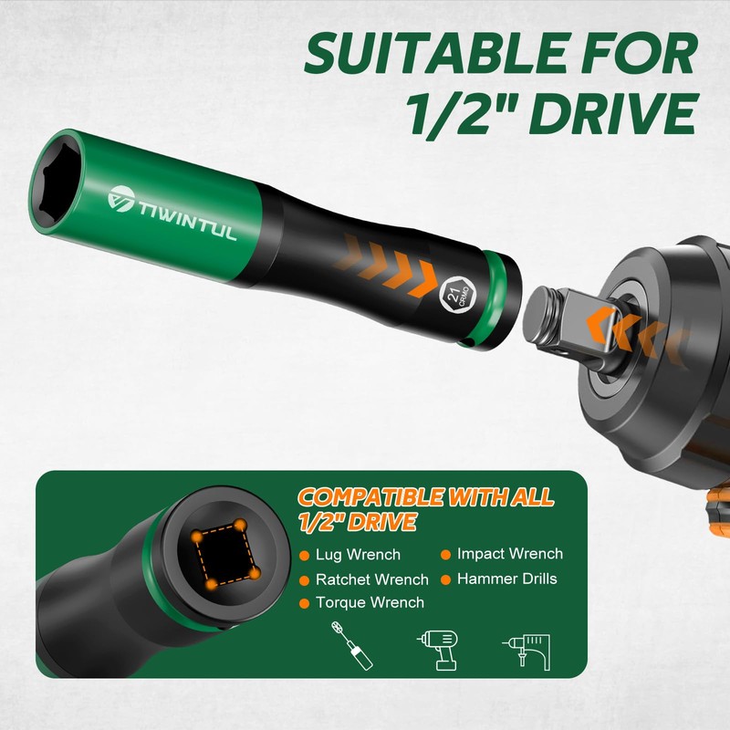 TIWINTUL 1/2" Extra Long Lug Nut Socket Set, 6Pcs Non-Marring