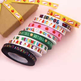 TMXAOK 9 Rolls Back to School Ribbons School Theme Grosgrain Ribbons Kindergarten First Day of School Gift Wrapping Decoration, Love School ABC 123 Words School Day Ribbons (A, 0.4inch)