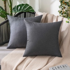 Miulee Set of 2 Waterproof Cushion Covers, Outdoor Sofa Cushion Covers, Decorative Modern Cushion Covers, Linen Look Polyester, for Garden, Sofa, Living Room, Bed, 40 x 40 cm, Dark Grey