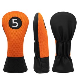 2 Colors to Choose from: Golf Club Head Cover, PU Leather & Mesh Material, Orange, Blue, Compatible with Drivers, Fairway Woods, Utilities with UT Tag (#2 - #6, UT) (Orange, #5 Fairway Wood)