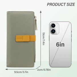 AdiStylinno Long Purse for Women, Large Capacity PU Leather Phone Purse, Bifold Credit Card Holder Wallet Clutch Purse with Multiple Card Slots and Zipper Coin Pocket (Green)