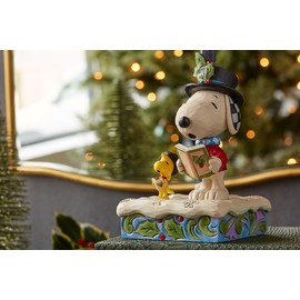 Enesco Peanuts by Jim Shore Snoopy and Woodstock Caroling by Lamp Post Lit Figurine, Resin Hand Crafted Painted Collectible Figurines Peanuts Snoopy Christmas Home Decor Statue with Light, 8.5 Inch