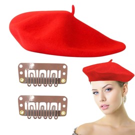 EHDWXVZM 1 Red Beret Hat 2 Clips Women Beret Hat Melon Retro Painters Hat French Hat Wool Hat, red