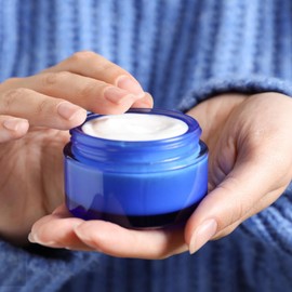 IRON BILL 2 Oz Blue Round Glass Jars with Inner Liners and Gold Lids(12PCS) Empty Cream Containers Refillable Cosmetic Vials for Cosmetics, Lotions, Ointment, Body Scrubs & Balms