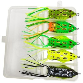 Kmucutie 5 Pcs Topwater Frog Lures Sets with Bait Box, Frog Lure Ray Frog Fishing Crankbait Lures, Frog Artificial Soft Bait for Bass Snakehead, Freshwater Soft (4 cm / 5 g, 5 Pieces Mix Colors A)