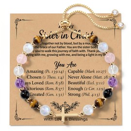 Aghfacy Christian Gifts for Women Cross Bracelet Natural Gemstone Crystal Bracelet Gold Cross Charm Confirmation Gifts for Women Easter Basket Stuffers Adjustable with Message Card