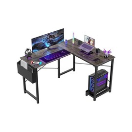 L Shaped Computer Desk - Gaming Table Corner Desk 50 Inch with Wooden Desktop CPU Stand Side Bag Reversible L-Shaped Gaming Desk Workstation Keyboard - Color: Grey