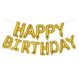 PIGETALE 16 Inch Gold Happy Birthday Balloons Banner Foil Letters Sign Mylar Balloons Bunting Inflatable Reusable Balloons Kits for Women Men Adult Kids Boys Girls Birthday Decorations Party Supplies