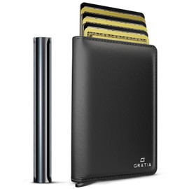 GRATIA Slim Wallet for Men - RFID Blocking, Minimalist Men Wallet with Card Holder, Stylish Men Wallet for Security & Convenience, Front & Back Pocket Wallet, Holds 8 Cards & Cash (Black)