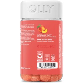 OLLY Probiotic + Prebiotic Gummy, Digestive Support and Gut Health, 500 Million CFUs, Fiber, Adult Chewable Supplement for Men and Women, Peach, 60 Day Supply - 60 Count