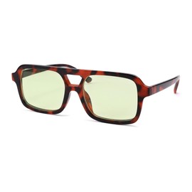 NULOOQ Retro 70s Square Aviator Sunglasses for Women Men Vintage Trendy Rectangle Orange Tinted Sunglasses (Tortoise Frame/Light Green Lens)