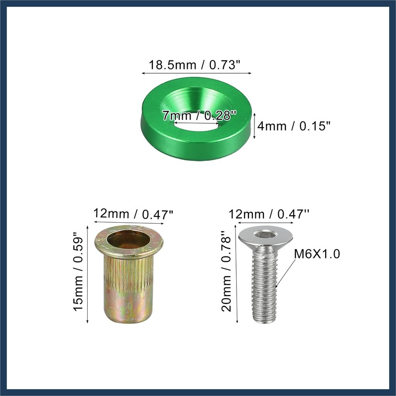 INFINAUTO 20pcs Motorcycle Green Fender Bumper Washer Bolt Nut Kit