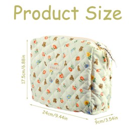 Thyonta Quilted Tote Bag Large Capacity Cotton Floral Travel Cosmetic Bag for Outdoor Holiday Business Travel（Flowery Bear）