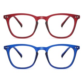 JiSoo 2 Pack Reading Glasses Women 1.0 Stylish Designer Readers 1.0, Womens Readers 1.0+ with Spring Hinge, Red+Blue