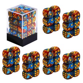 SIXPOINTS 36Pcs 12mm/0.47inch Mini Dice Set,Colours D6 Game Dice Set, 6 Sided Standard Dices for MTG,DND,Yahtzee, Bunco or Teaching Math Board Game,with Portable Plastic Box (Dark Red Blue Swirl)