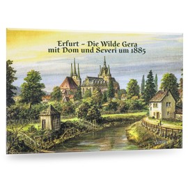 Valdeig Fridge Magnet 'Alt Erfurt', The Wild Gera with Cathedral and Severi around 1885, Picture Magnet 8 x 5.5 cm, Souvenir Germany, Fridge Magnets, Kitchen Magnet, for Magnetic Board