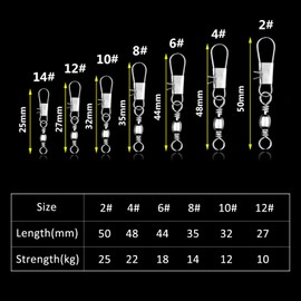 CRAZY SHARK 50pcs Fishing Swivels Snaps Rolling Barrel Swivel With Safety Snap Interlock Snaps, Stainless Steel Solid Fishing Swivels Saltwater Freshwater Snap Connector