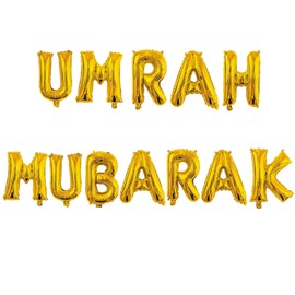 12PCS Umrah Mubarak Ballons, Umrah Mubarak Decoration, عمرة مبارك Gold Foil Letter Balloons for Ramadan Muslim Eid Umrah Mubarak Decorations Party Supplies