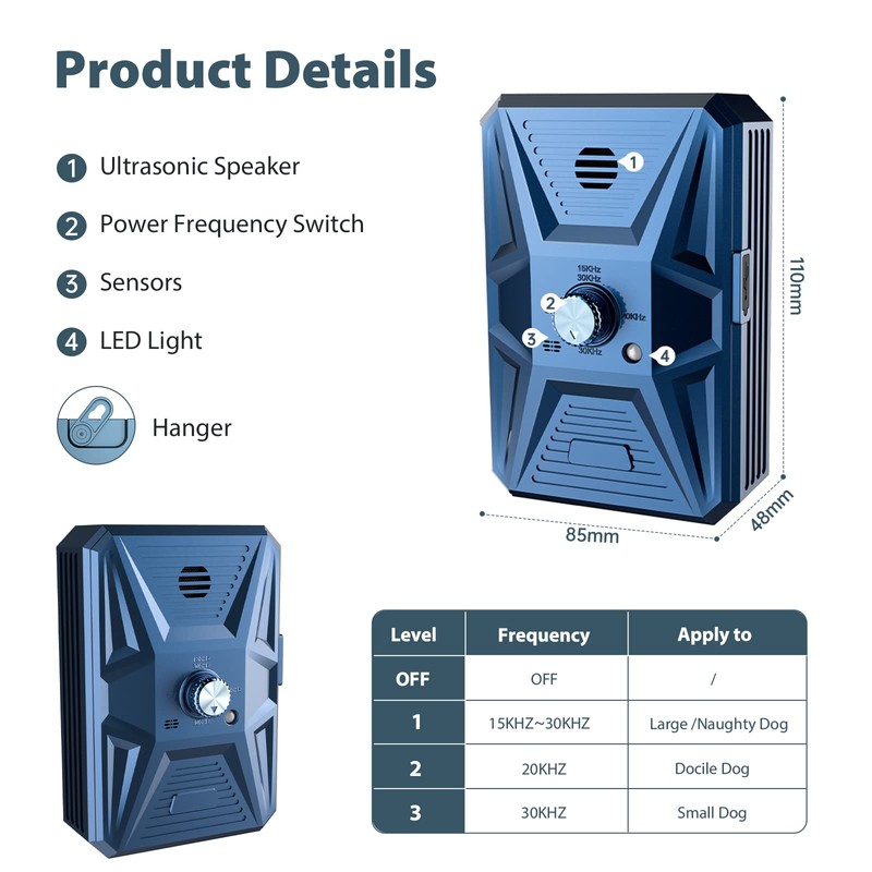 Anti Bell Device Dogs, 3 Modes Anti-Bark Ultrasonic Device, 33