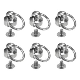 HARFINGTON 6pcs O Ring Brass Round Head Rivets Studs 9mm Metal Rivets Fasteners with Screw and Pull Ring for DIY Leather Craft Purse Mobile Case Handbag, Silver Tone