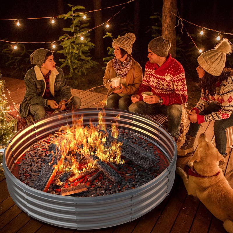 Mr IRONSTONE Outdoor Fire Pit Galvanized Fire Pit Ring, Foldable
