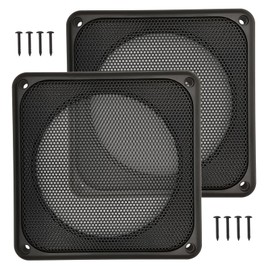 amooma 4" Speaker Grill Covers, One Piece Design Speaker Subwoofer Guard Protector, ABS Plastic Frame with Metal Mesh, Square, Black - 2Pcs