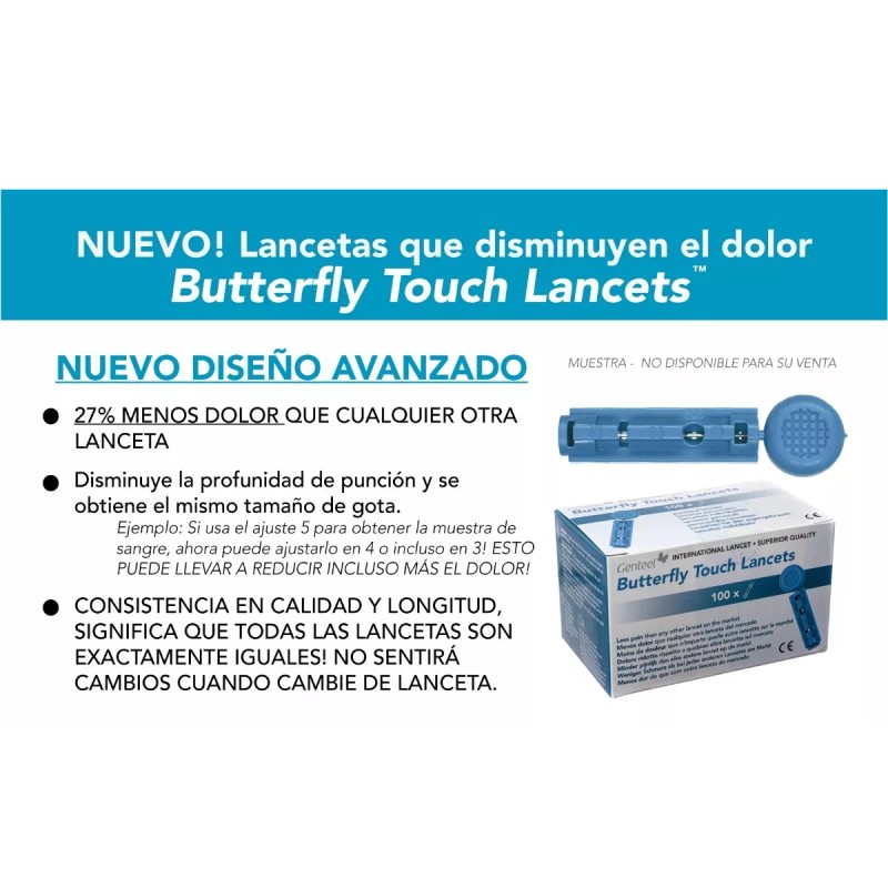 Genteel Lancetas Butterfly Touch, Compatible C/ Genteel 2 Cjas 100pz