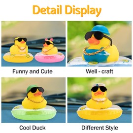 Wonuu Car Duck Decoration - Dashboard Ornament with Mini Swim Ring Necklace and Sunglasses (A Rabbit-ear Duck)