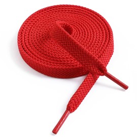 VSUDO 140 cm Double Layer Flat Red Shoe Laces for Trainers, 8mm Wide Red Laces for Trainers, Red Trainers Laces, Sneakers Red Shoe Laces for Women or Men (1Pair-Red-140cm)