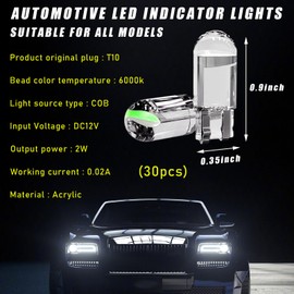 Augeny 30 PCS 6000K Car LED Light Bulbs, 12V Ultra Bright Error Free Interior Bulbs for Car Dome License Plate Map Door Courtesy Light, T10 COB LED Car Interior Tail Cab Lights Bulb (Green)
