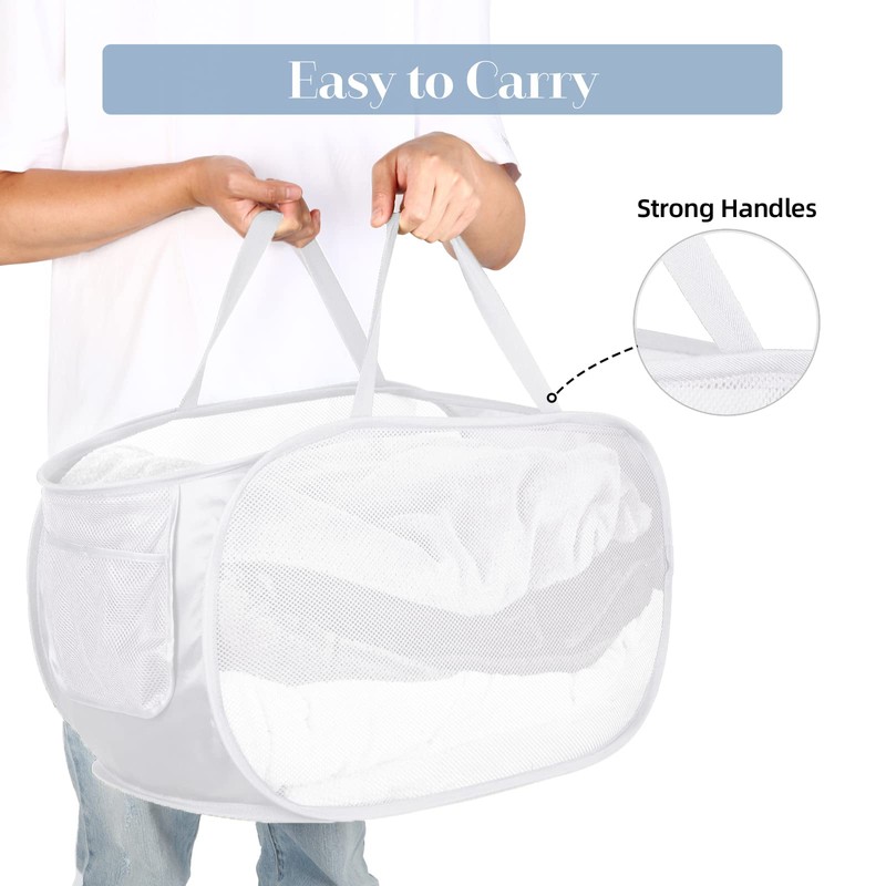 Strong Mesh Pop Up Laundry Basket, Collapsible Laundry Hamper with