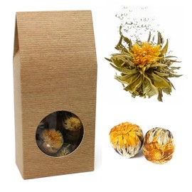 Quertee - 10 x Tea Flower / Tea Rose Fruity Green Tea with Great Blossom Look - Tea Roses with White Tea Tips and Marigold Flowers - Golden Fortune Balls Gift