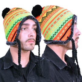 Basic Sense Peruvian Winter Hats with Tassle Snowflake Fleece-Lined Warm for Unisex Men Women, 116 - Neon Orange