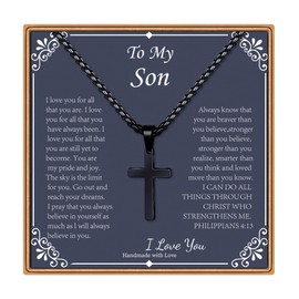 IEFLIFE Son Cross Necklace - Black Cross Necklace for Men, Fathers Day, Christmas & Baptism Gifts