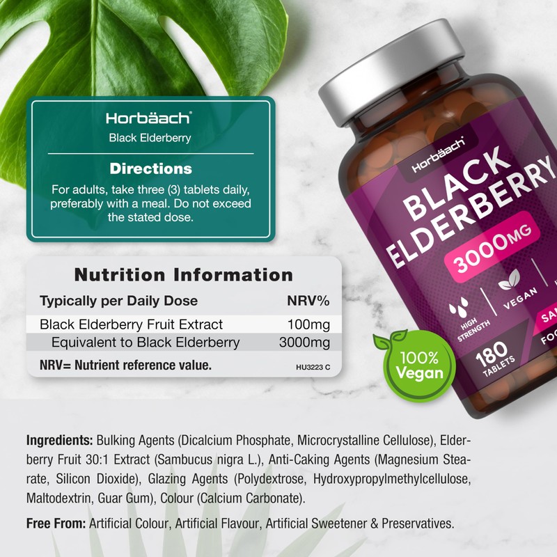 Elderberry Supplement 3000mg | Black Elderberry Extract Tablets | High