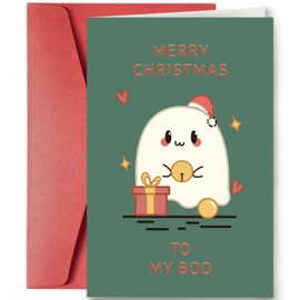 SuperShunhu Cute Ghost Christmas Card for Him Her, Spooky Christmas Card for Boyfriend Girlfriend, Merry Christmas To My Boo Card