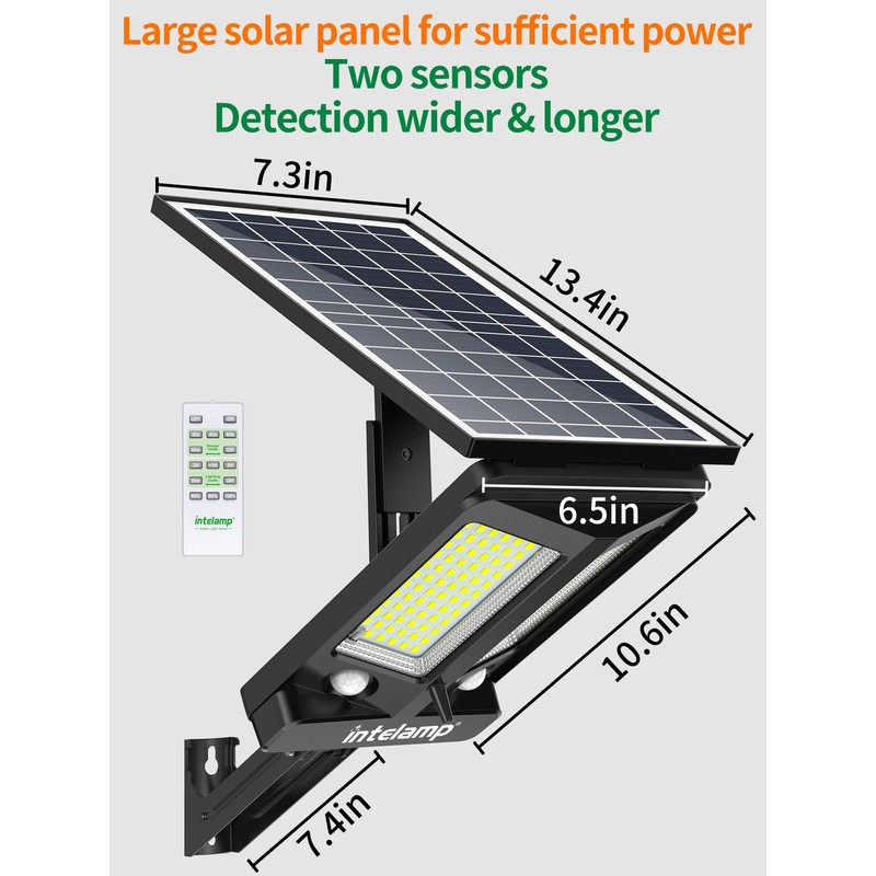 intelamp Solar Outdoor Lights with Dual Sensors,12500mAh 2000LM 240° Wide