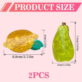GXGM Set of 2 Fruit Hair Clips Lemon and Pear Shape, Summer Hair Clips for Girls, Cute Design, Suitable for Pool, Travel, Shower, Party, Date